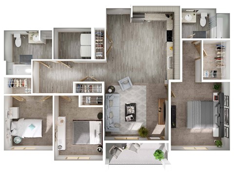 Floor plan for 3 beds, 2 baths, 1301 sqft
